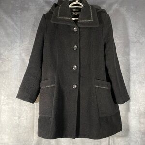 Vintage Wool Mohair Alpaca Blend Coat Hooded Black Jacket Sz 14 Me Jay Montreal